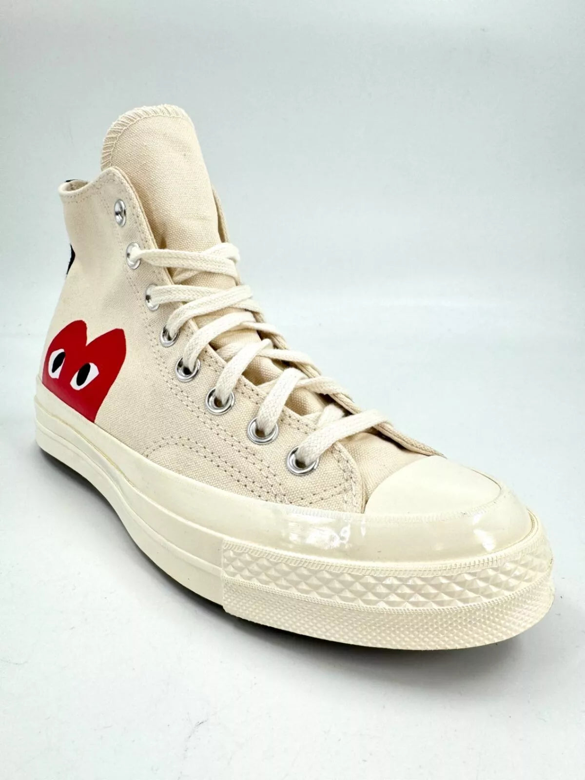Comme Des Garçons Play X Converse Chuck in Cream Black and Red Trainers UK 7