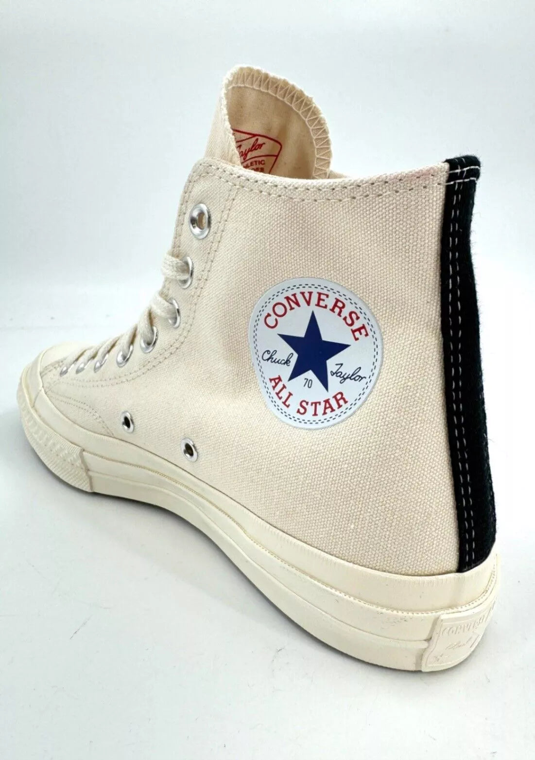 Comme Des Garçons Play X Converse Chuck in Cream Black and Red Trainers UK 7