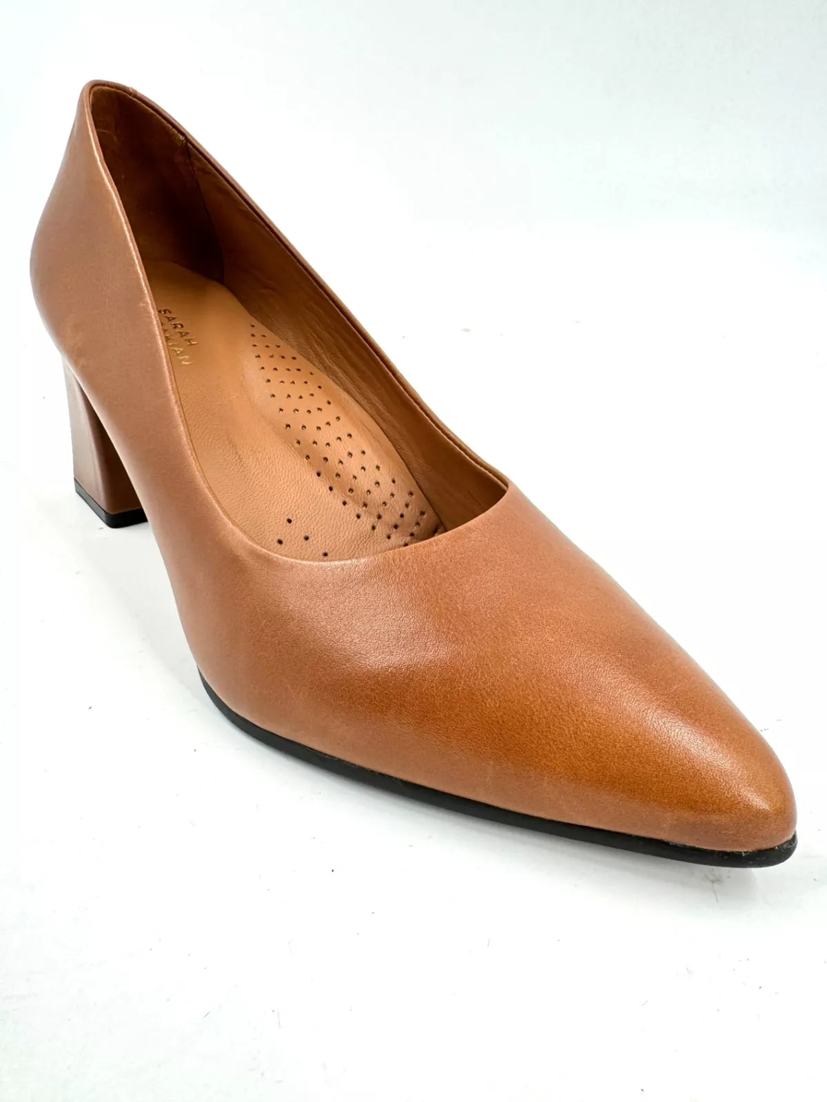 Sarah Chofakian Leather Solid Tan Brown Block Heels Size UK 4