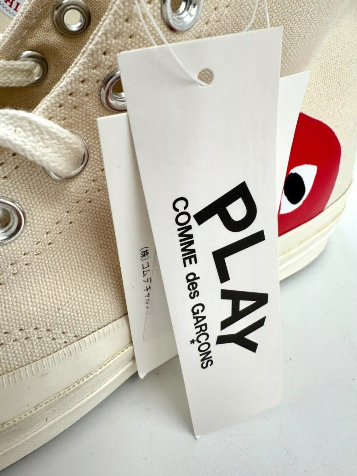 Comme Des Garçons Play X Converse Chuck in Cream Black and Red Trainers UK 7