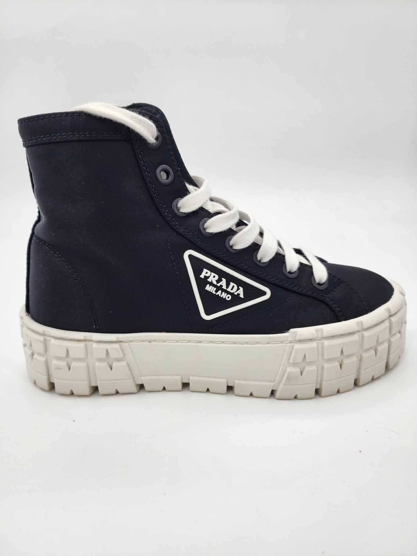 Prada Nylon Solid High-Top Trainers Black Trainer Unisex Adults Solid Size UK 5