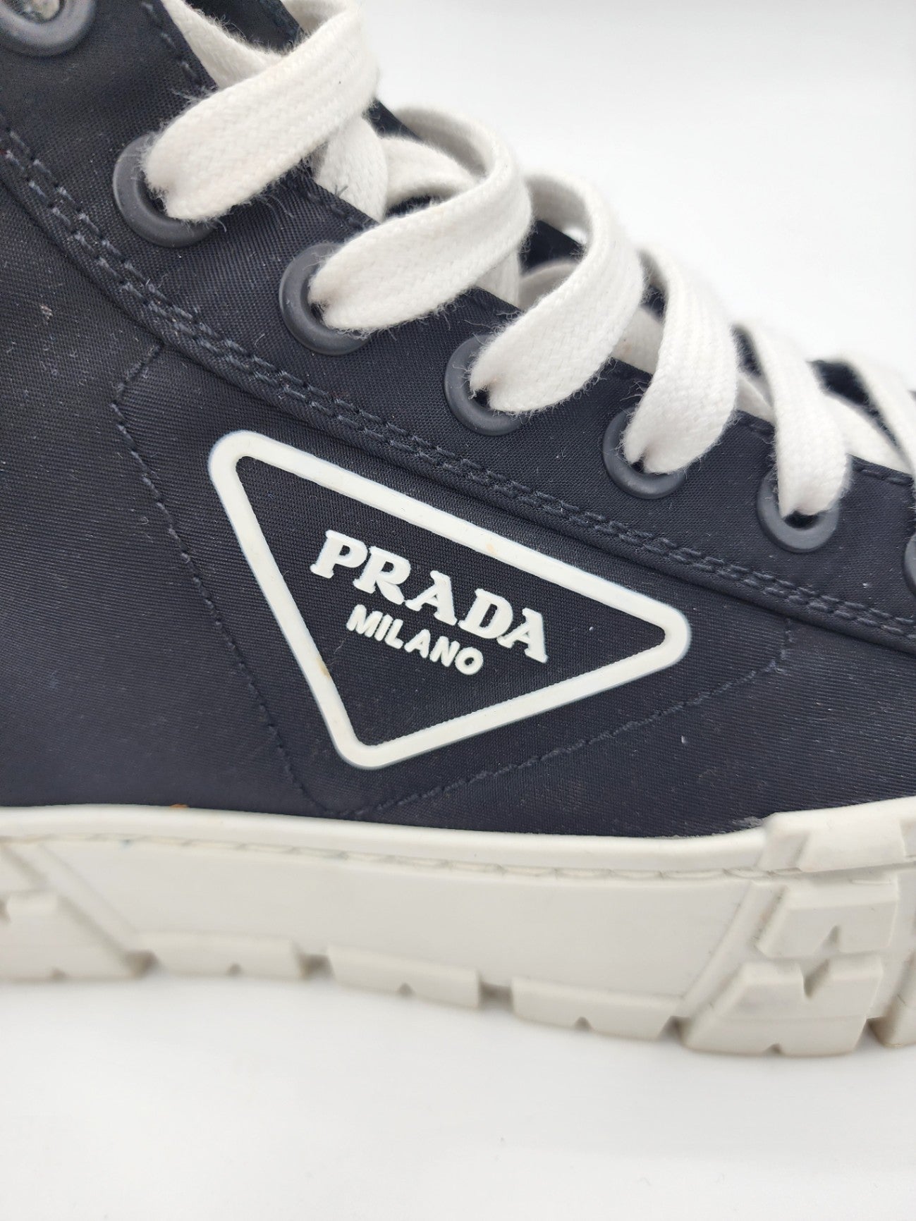 Prada Nylon Solid High-Top Trainers Black Trainer Unisex Adults Solid Size UK 5