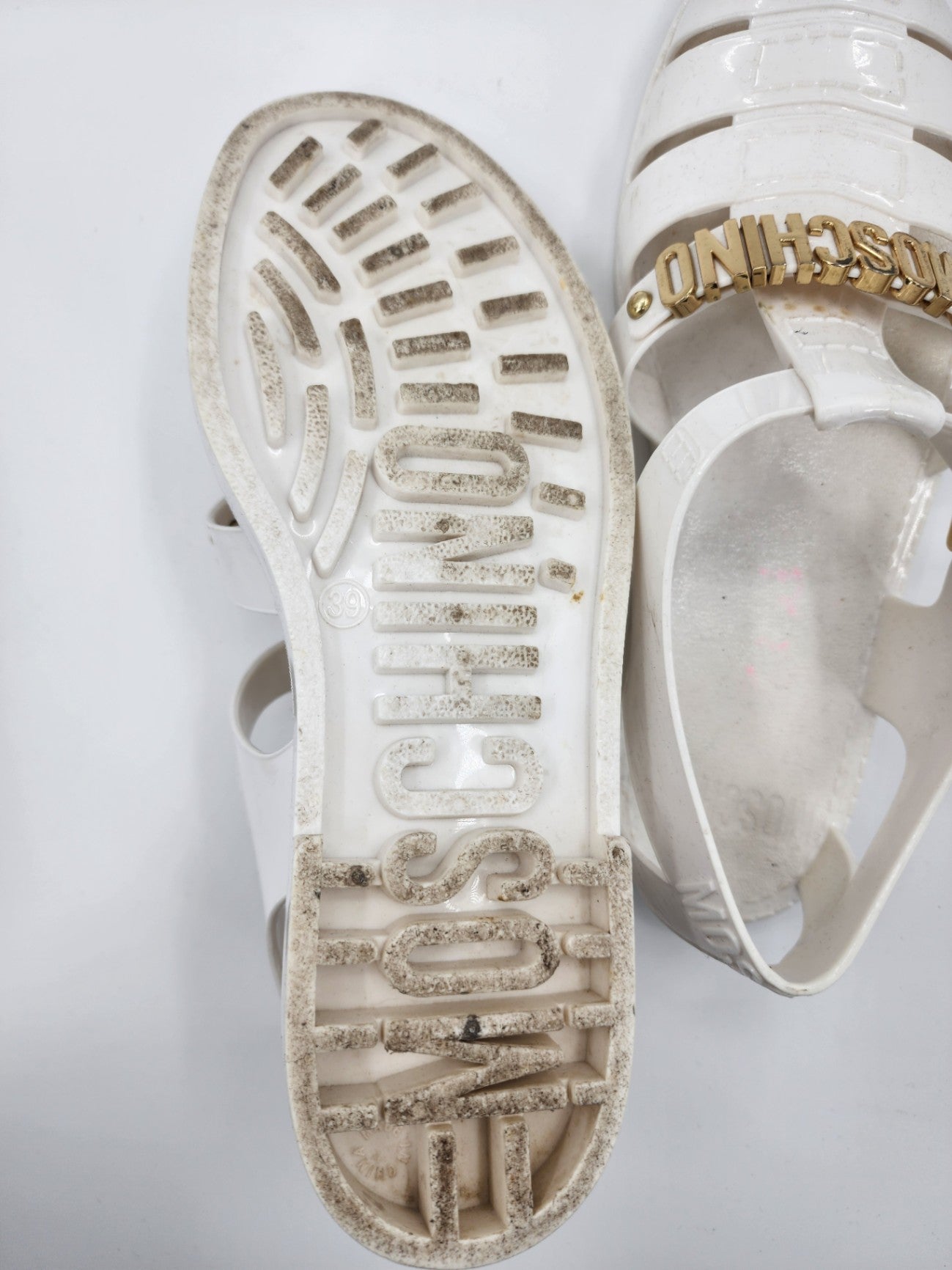 Moschino White Jelly Women's Sandals Casual Solid Iconic Brand Size 39