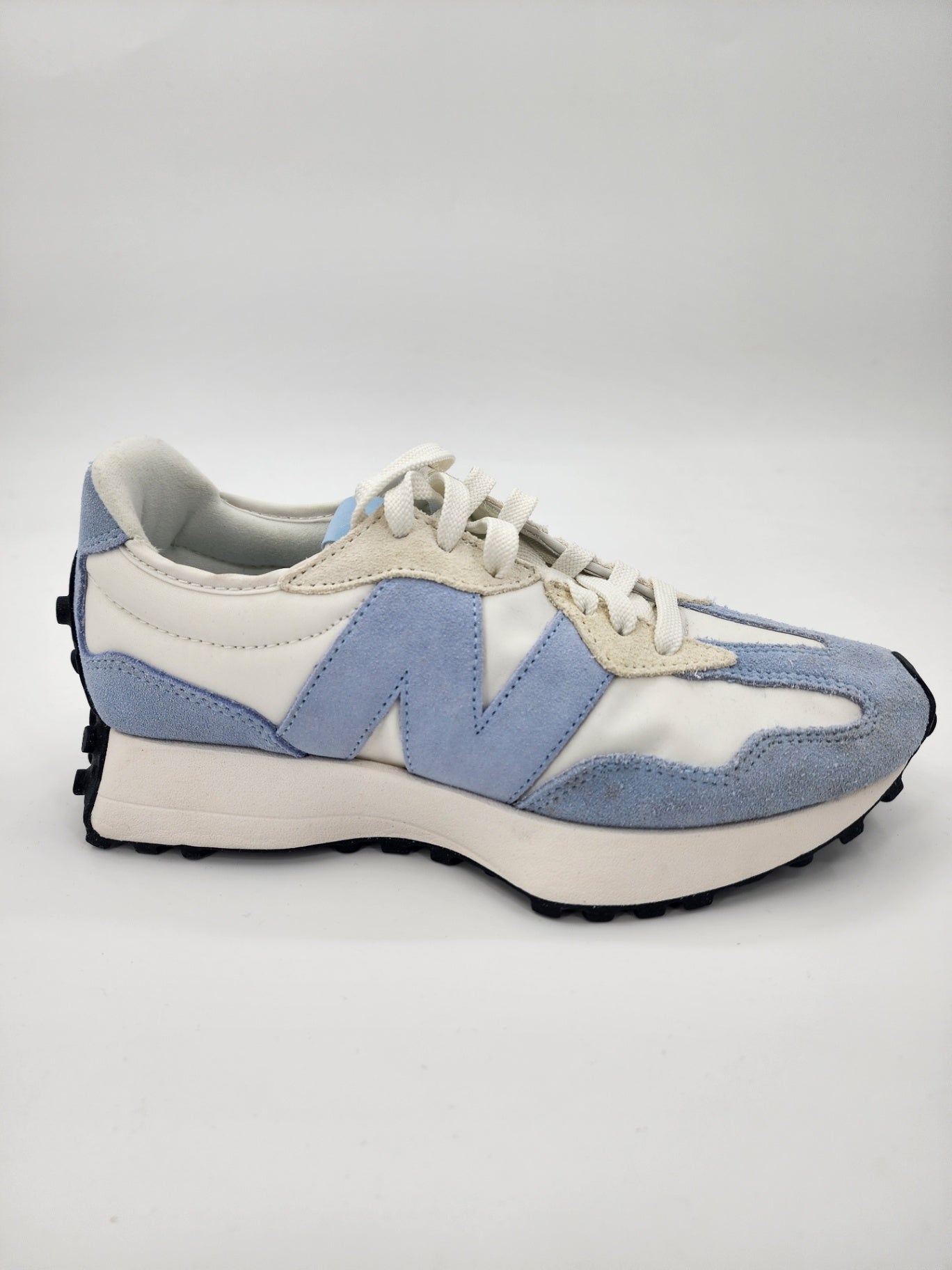 New Balance Suede/Synthetic Solid Trainer Walking White/Blue 327 Size UK 5