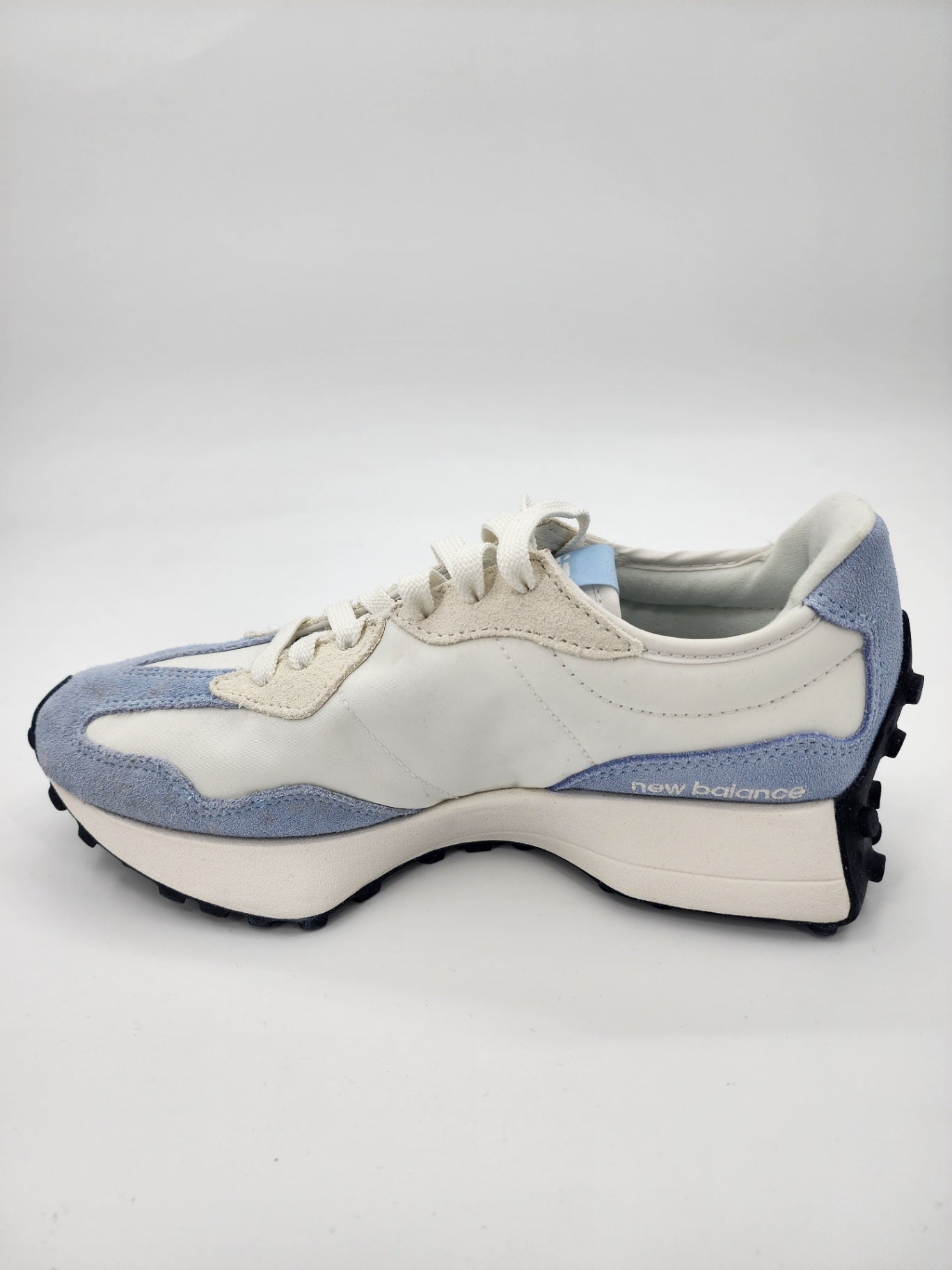 New Balance Suede/Synthetic Solid Trainer Walking White/Blue 327 Size UK 5