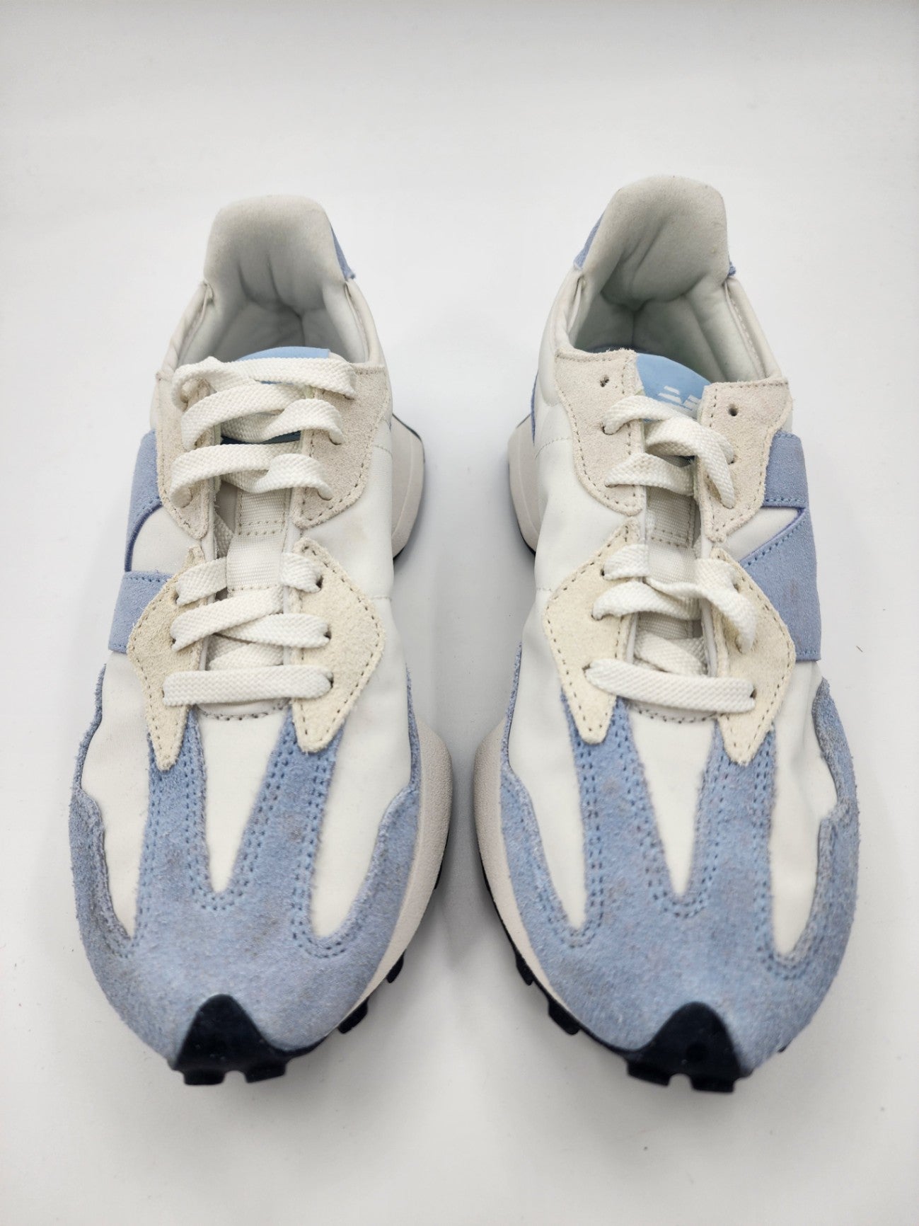 New Balance Suede/Synthetic Solid Trainer Walking White/Blue 327 Size UK 5