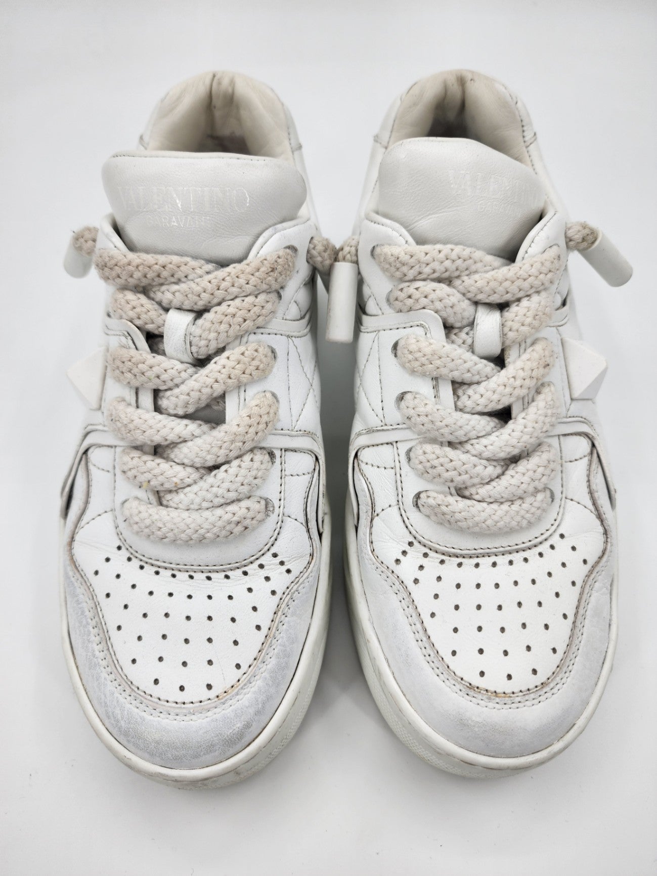 Valentino Leather Solid Casual Walking White Rockstud Trainers Size EU 38