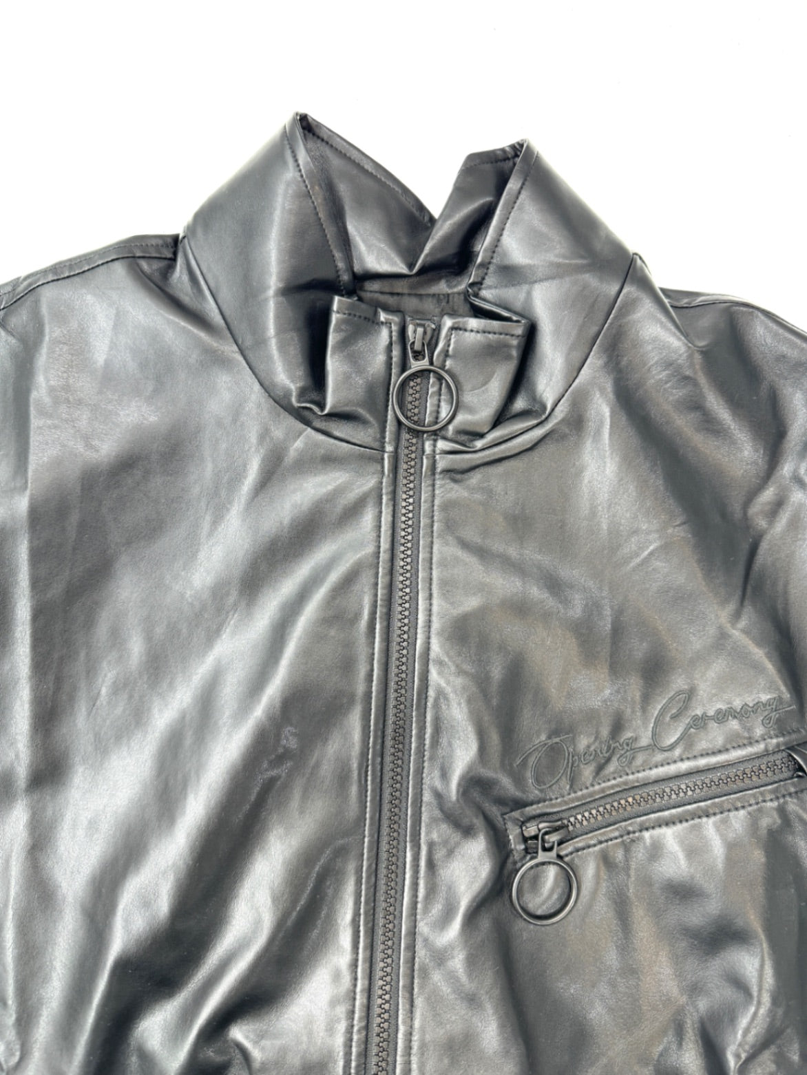 Opening Ceremony Faux Leather Track Jacket Regular Black Jacket Unisex Casual S