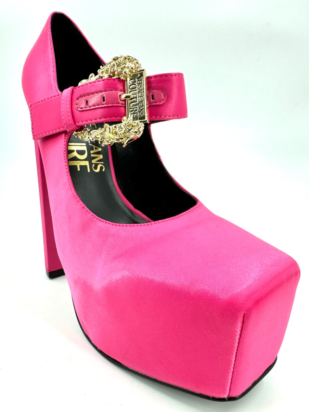 Versace Jeans Couture Satin Solid Mary Jane Pink Heel Women Size EU 40