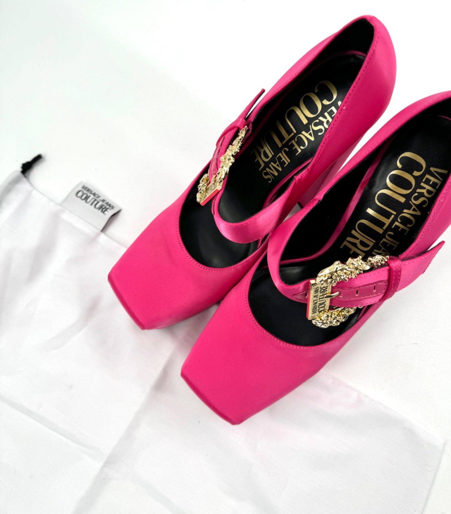 Versace Jeans Couture Satin Solid Mary Jane Pink Heel Women Size EU 40