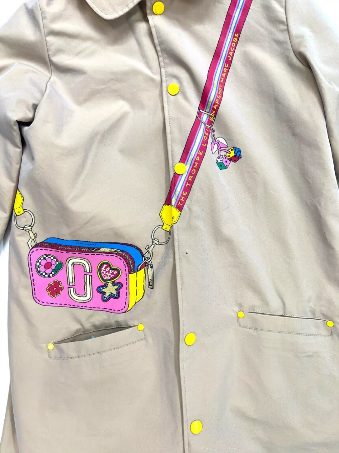 Marc Jacobs Snapshot Printed Trenchcoat with Pink Hood Size 12+ Yrs