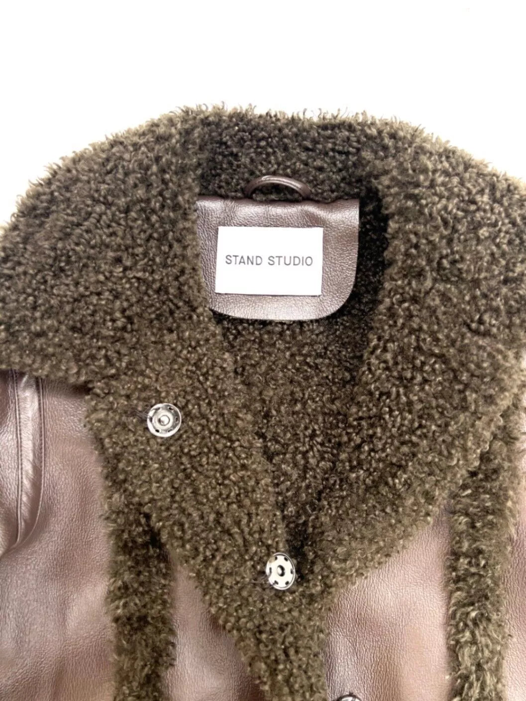 Stand Studio Patrice Panelled Dark Brown Faux Shearling Coat Size UK 8