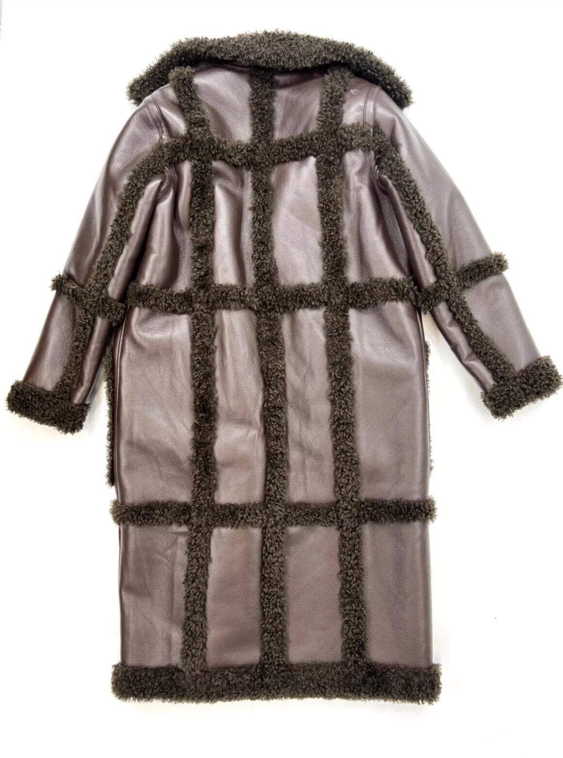 Stand Studio Patrice Panelled Dark Brown Faux Shearling Coat Size UK 8