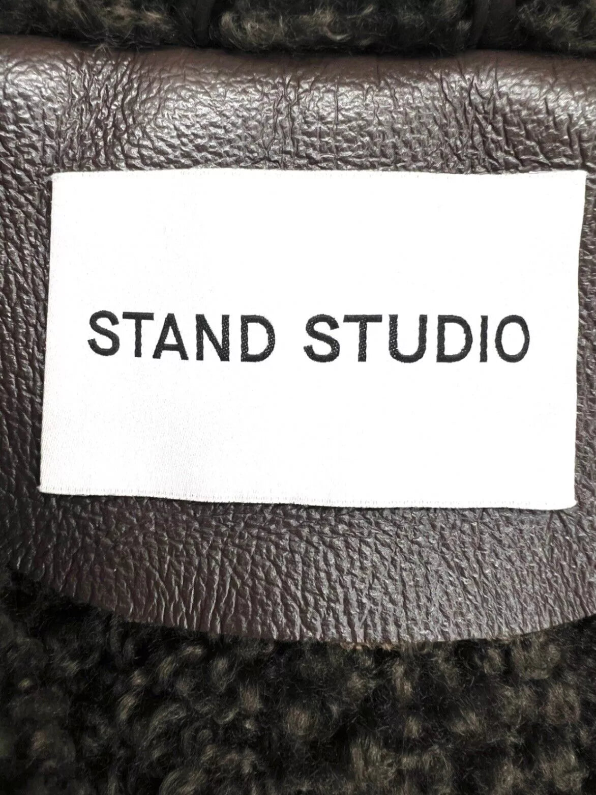 Stand Studio Patrice Panelled Dark Brown Faux Shearling Coat Size UK 8
