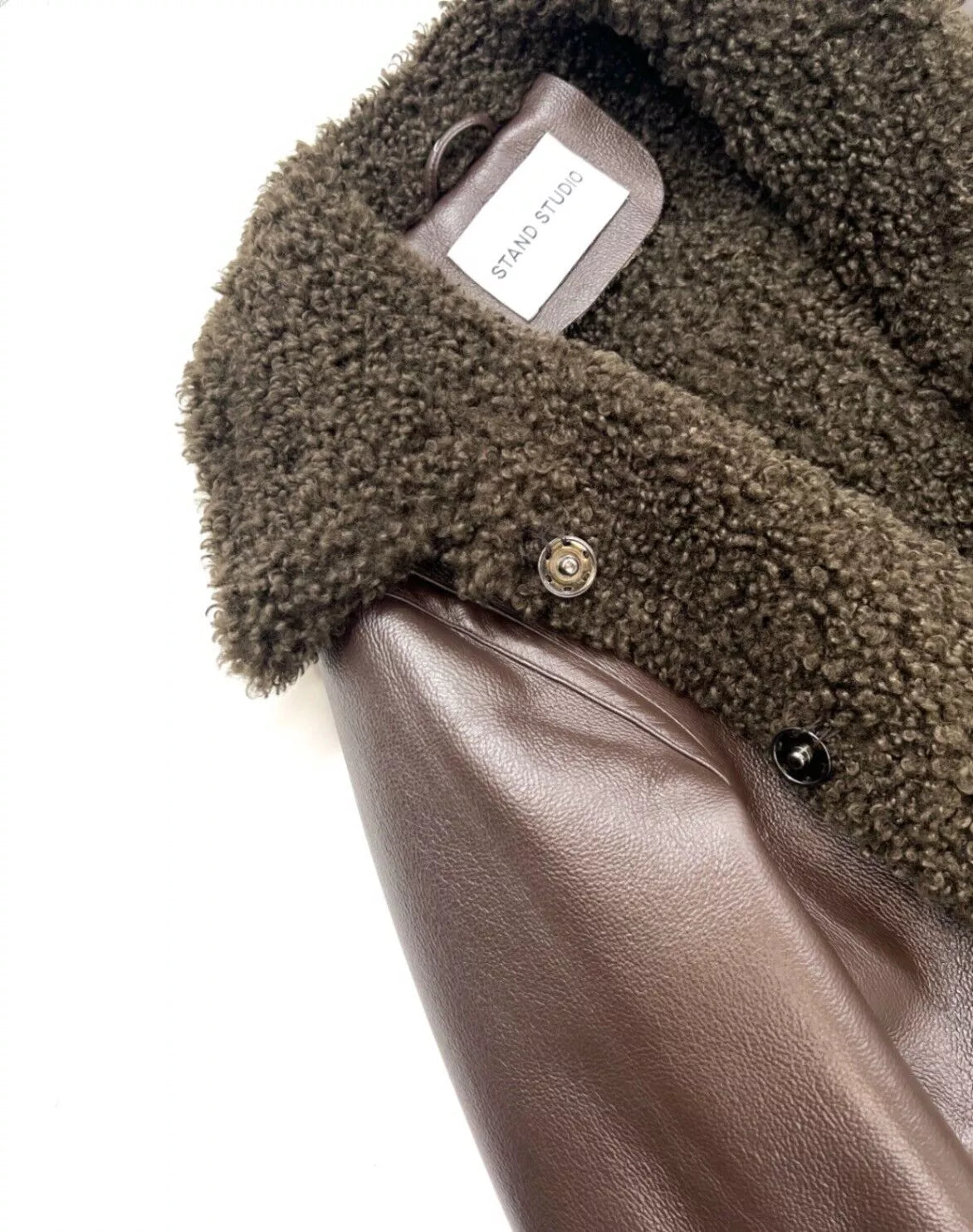 Stand Studio Patrice Panelled Dark Brown Faux Shearling Coat Size UK 8