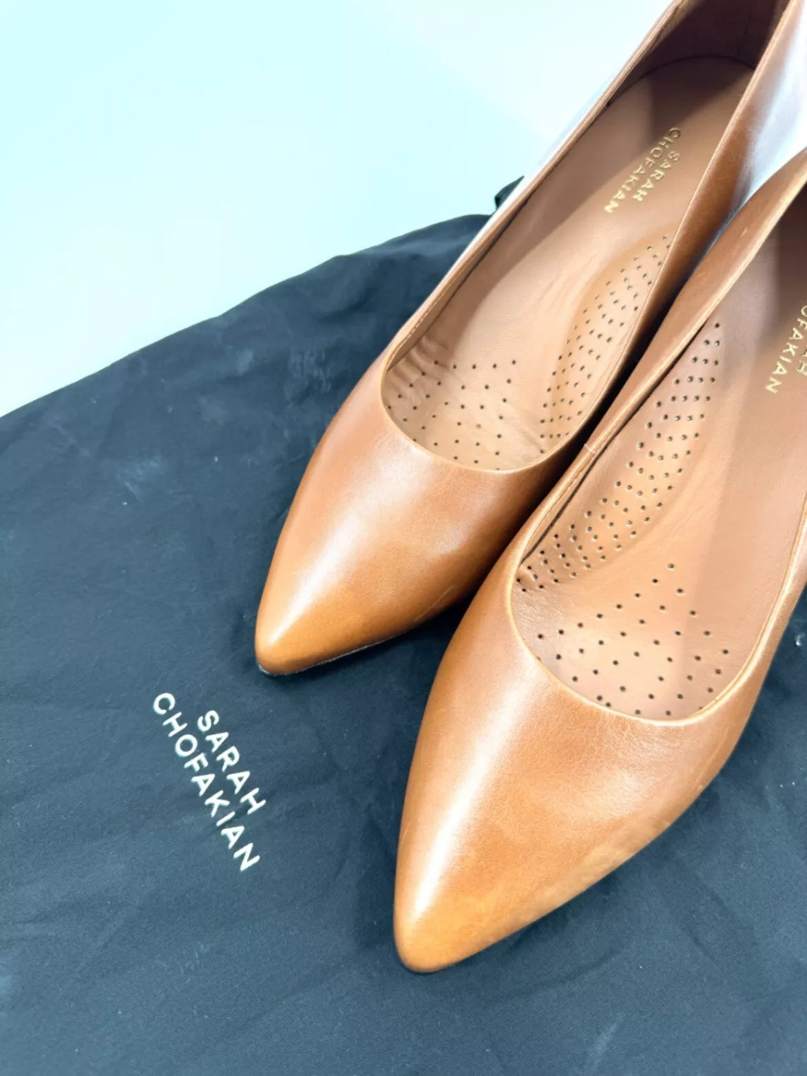 Sarah Chofakian Leather Solid Tan Brown Block Heels Size UK 4