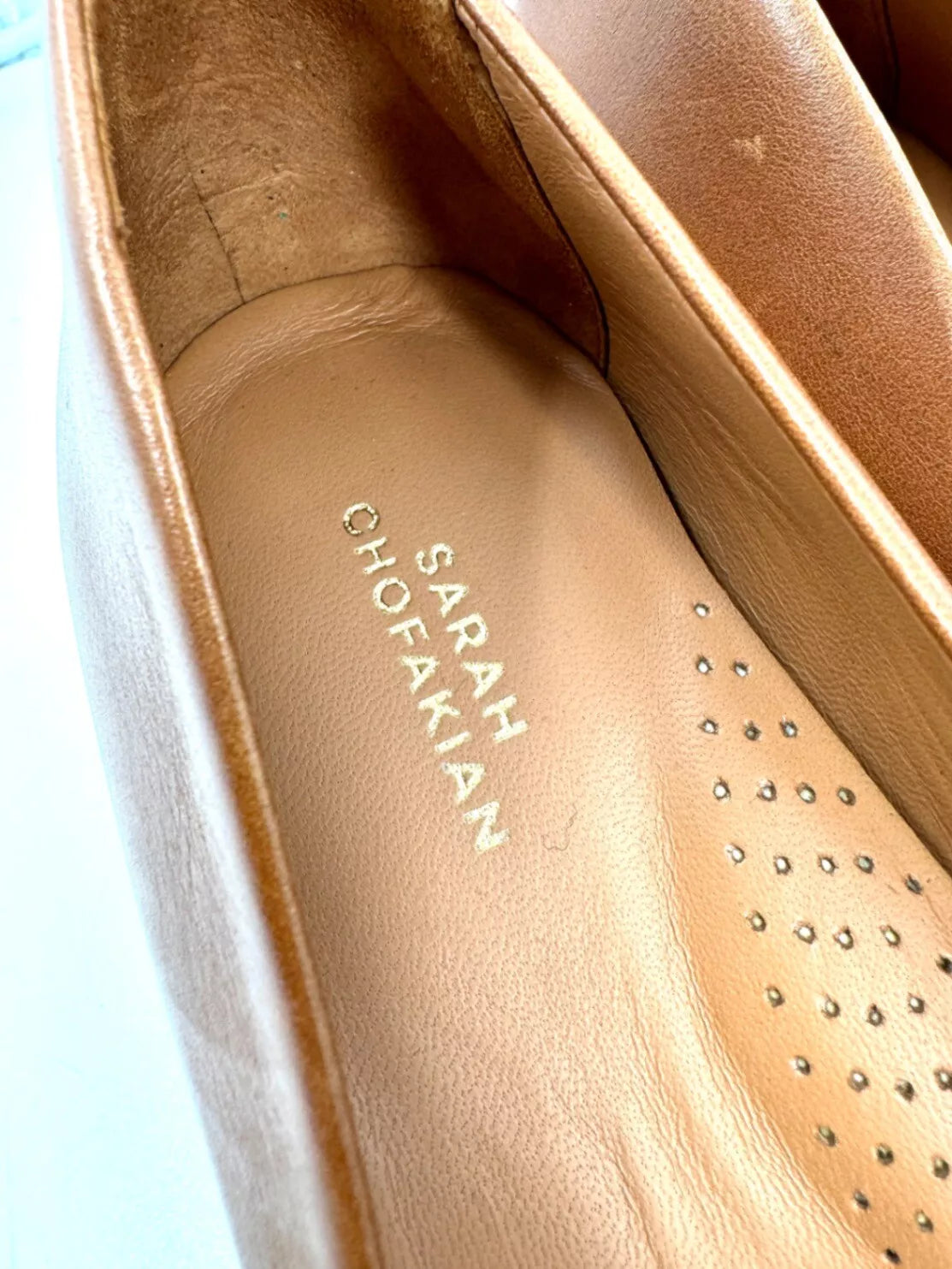 Sarah Chofakian Leather Solid Tan Brown Block Heels Size UK 4