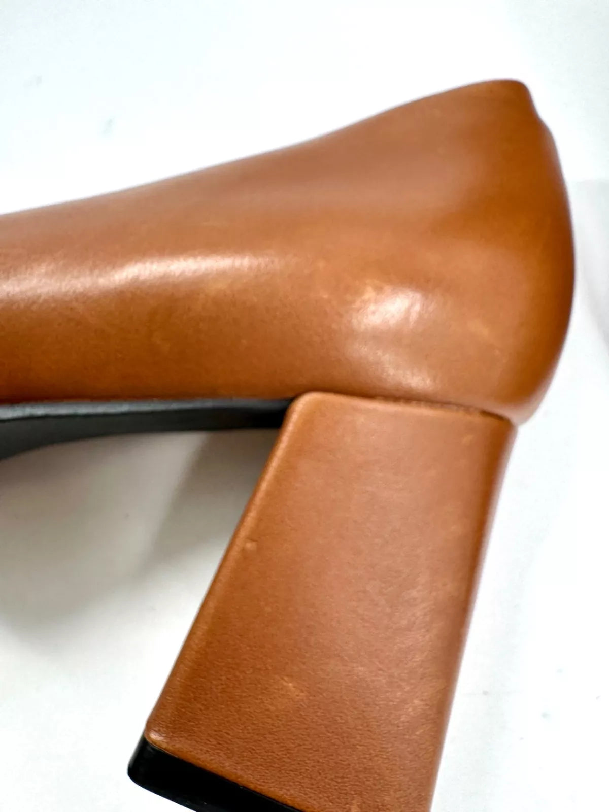 Sarah Chofakian Leather Solid Tan Brown Block Heels Size UK 4