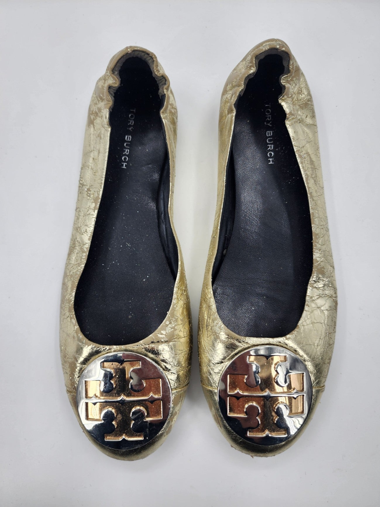 Tory Burch Leather Solid Ballet Flats Gold Flats Women Casual Solid Size UK 6
